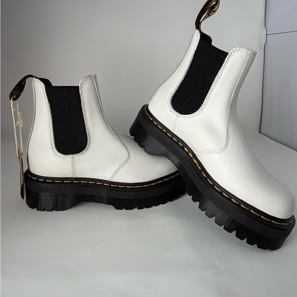 Dr. Martens Shoes - Dr. Martens 2976 Quad White Leather Chelsea Boots Women US 8 Slip Resistant